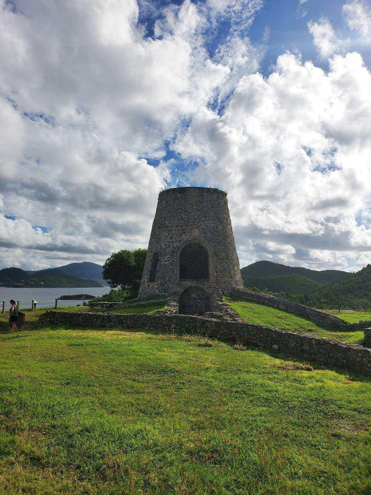The Annaberg sugar mill tower ruins above the sea on St. John
